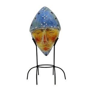 CASSANDRE 3D Glass Face Mask on Stand by Diane Ferland Signed Sandcast 14"